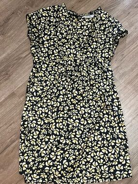 Zara Black Floral Print Women’s Dress with Yellow Accents